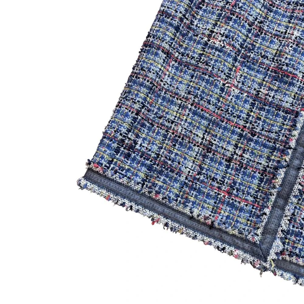 Chanel 09P Blue Multi Tweed Pencil Skirt Silk Lined FR 44 or US 12 - Picture 2 of 11